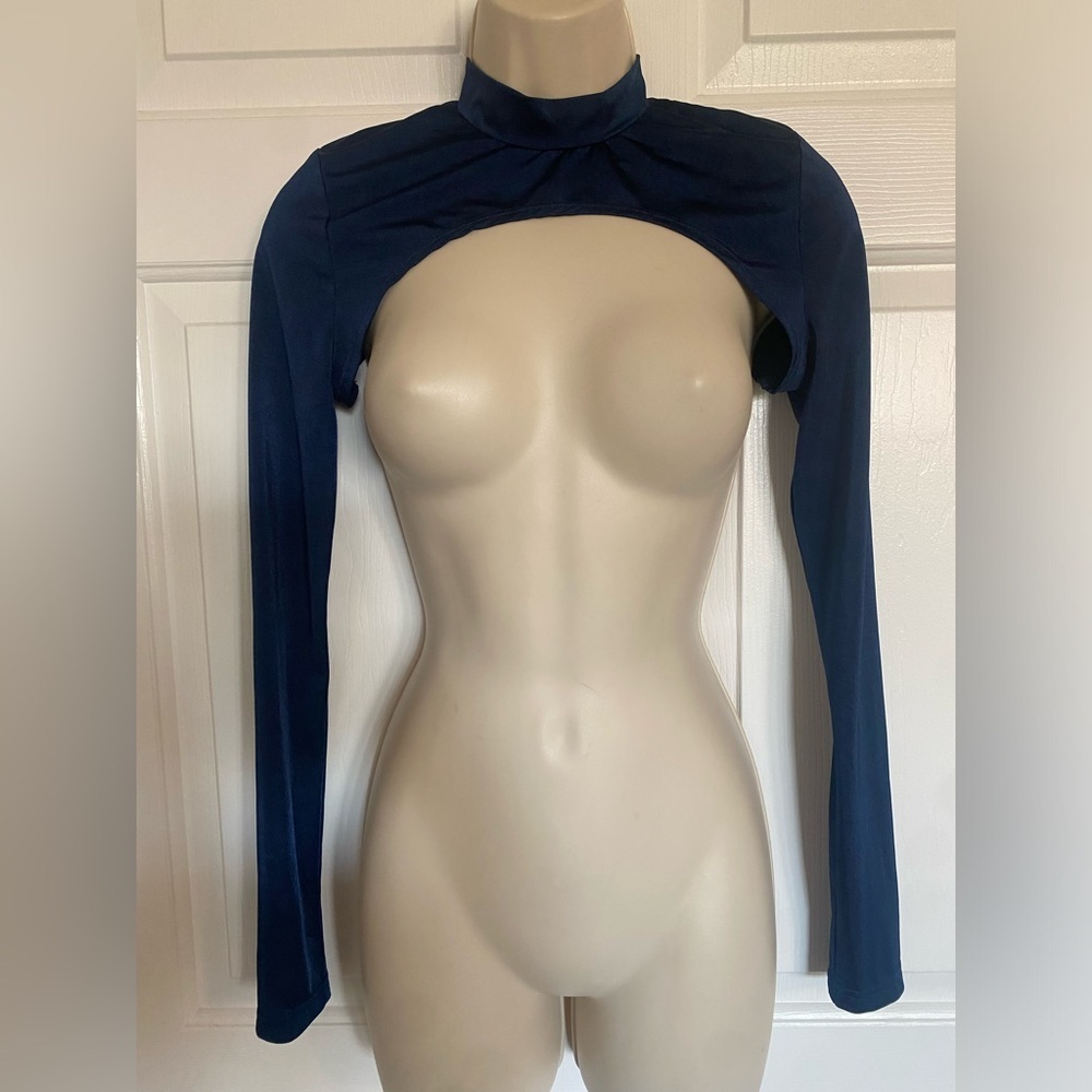 SHEIN Cropped Mock Neck Satin Blue Cover Up Top